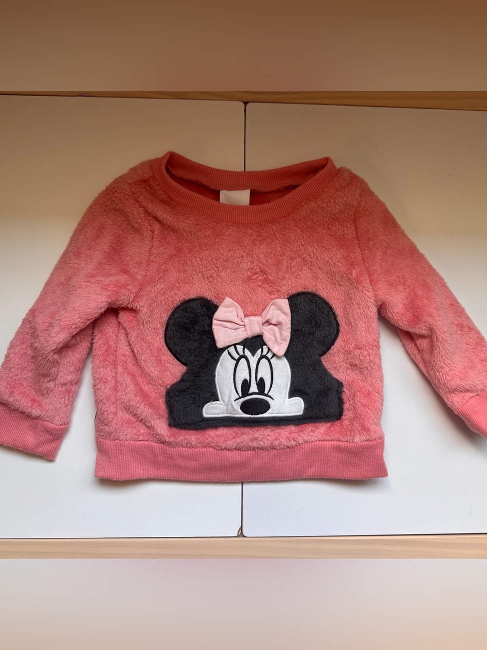 Disney Jumping Beans Pink Fuzzy Minnie Mouse Pocket Sweatshirt 12m